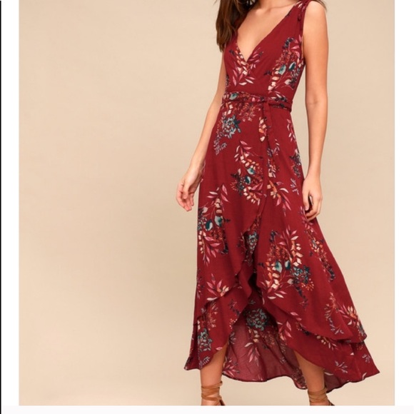 ❤️Lulus Amal Burgundy Floral Print Dress - Picture 6 of 9